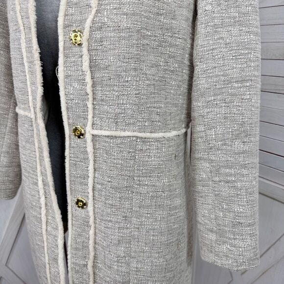 H&M Fringed Tweed Long Line Blazer Jacket Tan 10 - Picture 8 of 16